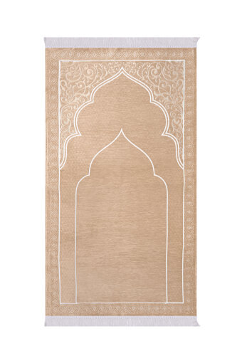 Bej Düz Renk Kabartmalı Özel Dokuma Seccade 