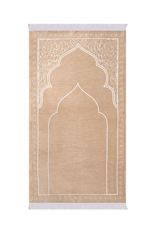 Bej Düz Renk Kabartmalı Özel Dokuma Seccade 