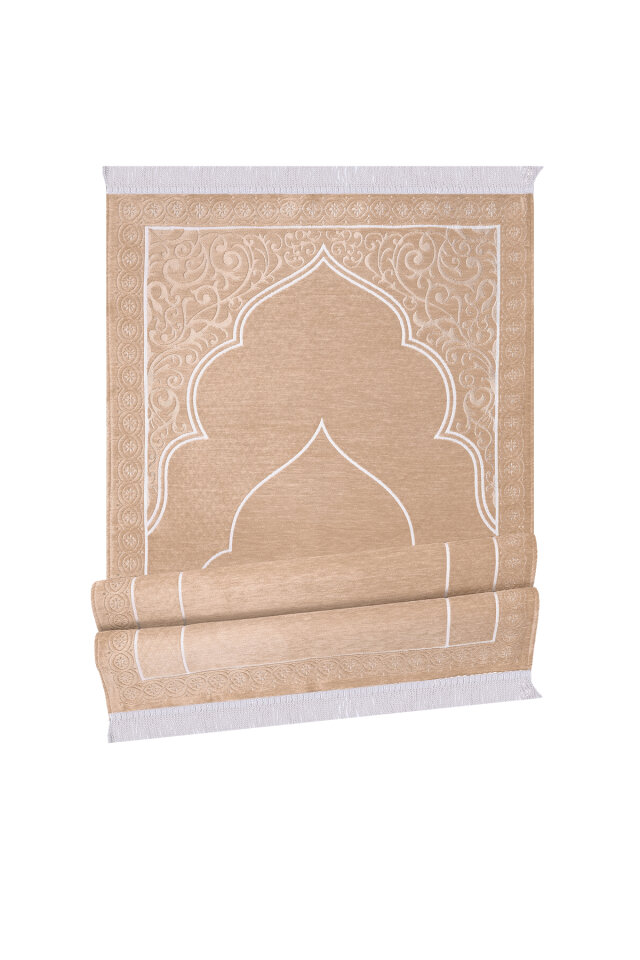 Bej Düz Renk Kabartmalı Özel Dokuma Seccade - 4