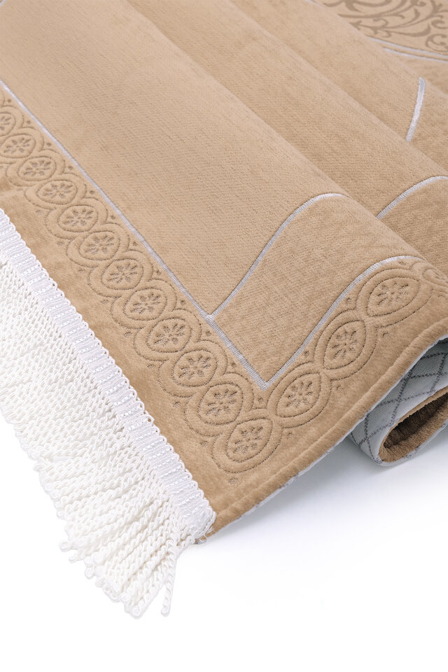 Bej Düz Renk Kabartmalı Özel Dokuma Seccade - 3