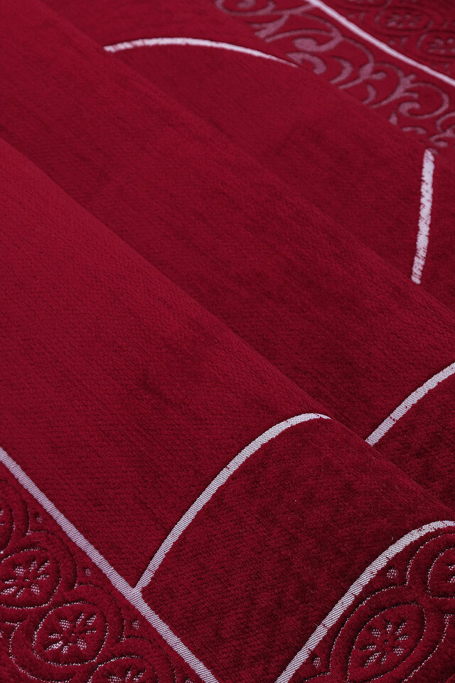 Bordo Düz Renk Kabartmalı Özel Dokuma Seccade - 2