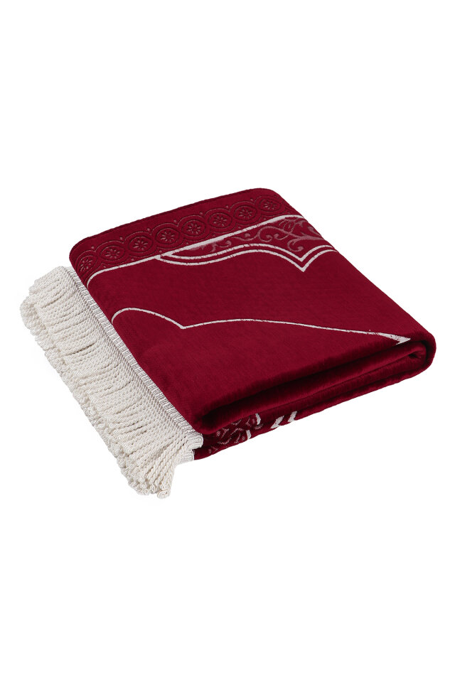 Bordo Düz Renk Kabartmalı Özel Dokuma Seccade - 5