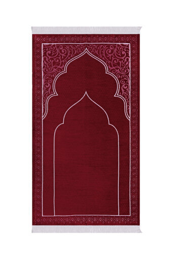 Bordo Düz Renk Kabartmalı Özel Dokuma Seccade 