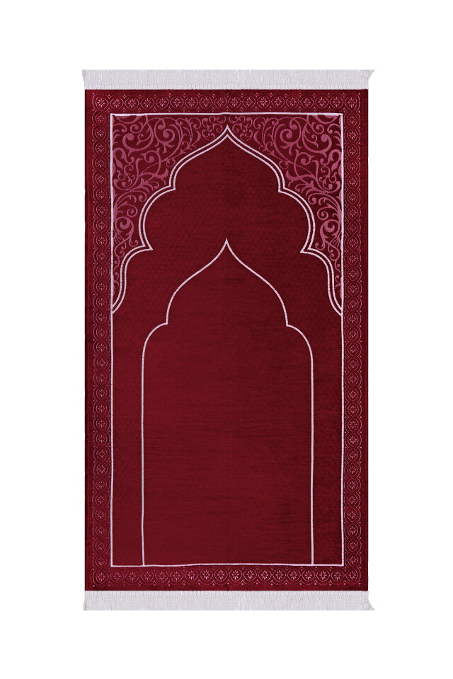 Bordo Düz Renk Kabartmalı Özel Dokuma Seccade - Bursa İpek