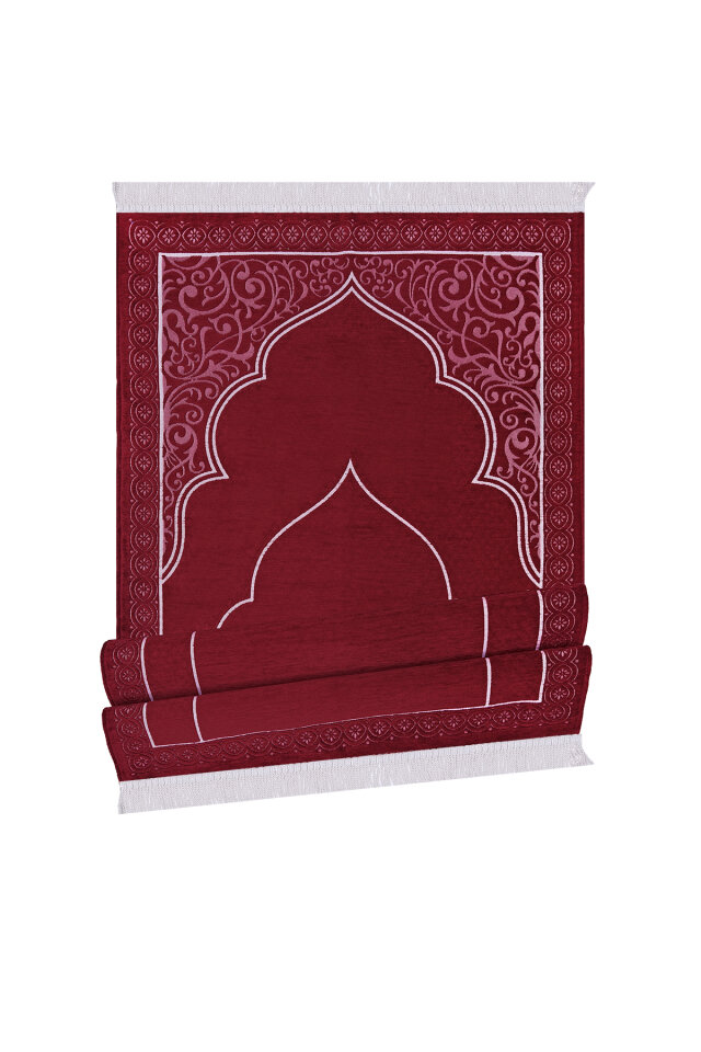 Bordo Düz Renk Kabartmalı Özel Dokuma Seccade - 4