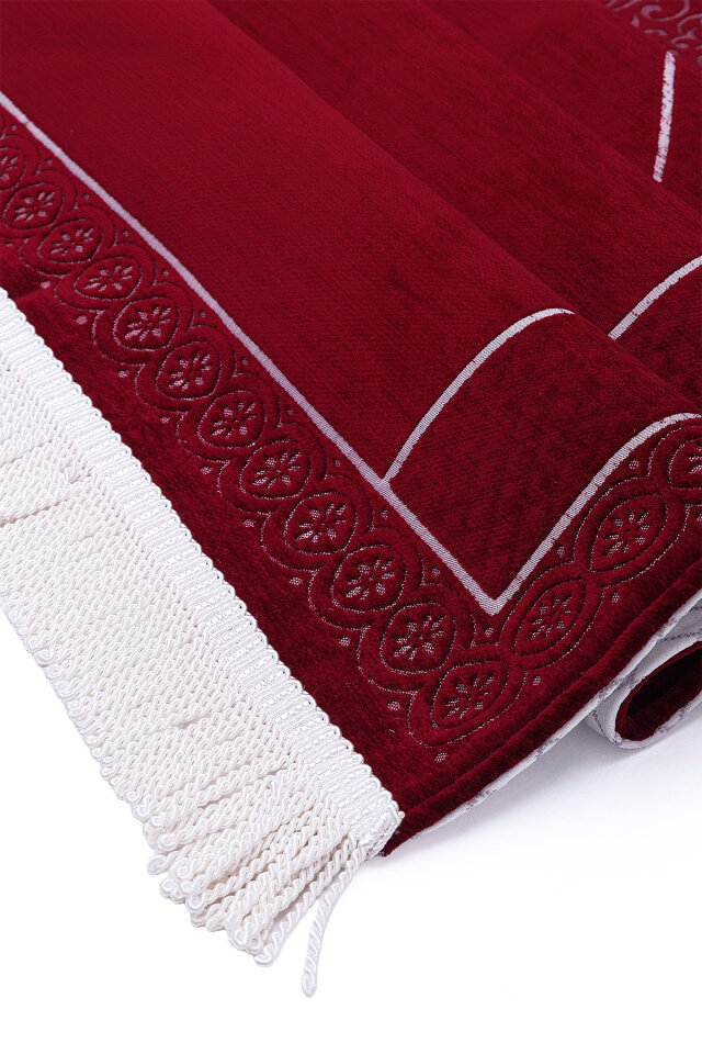 Bordo Düz Renk Kabartmalı Özel Dokuma Seccade - 3