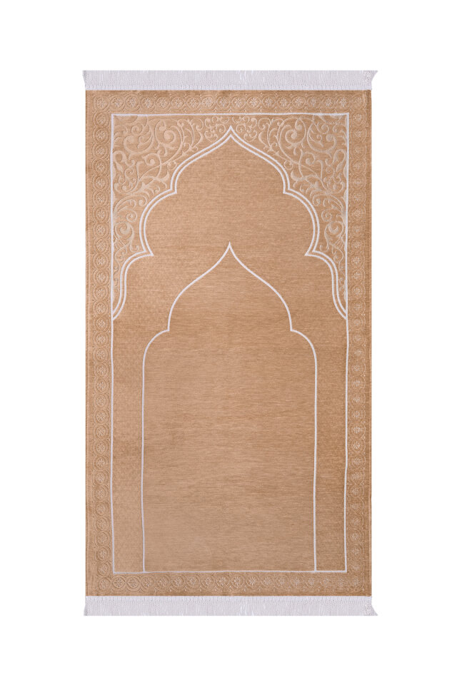 Camel Düz Renk Kabartmalı Özel Dokuma Seccade 