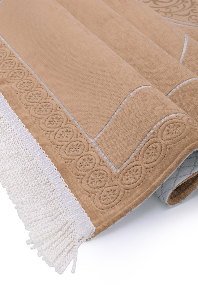 Camel Düz Renk Kabartmalı Özel Dokuma Seccade - 3