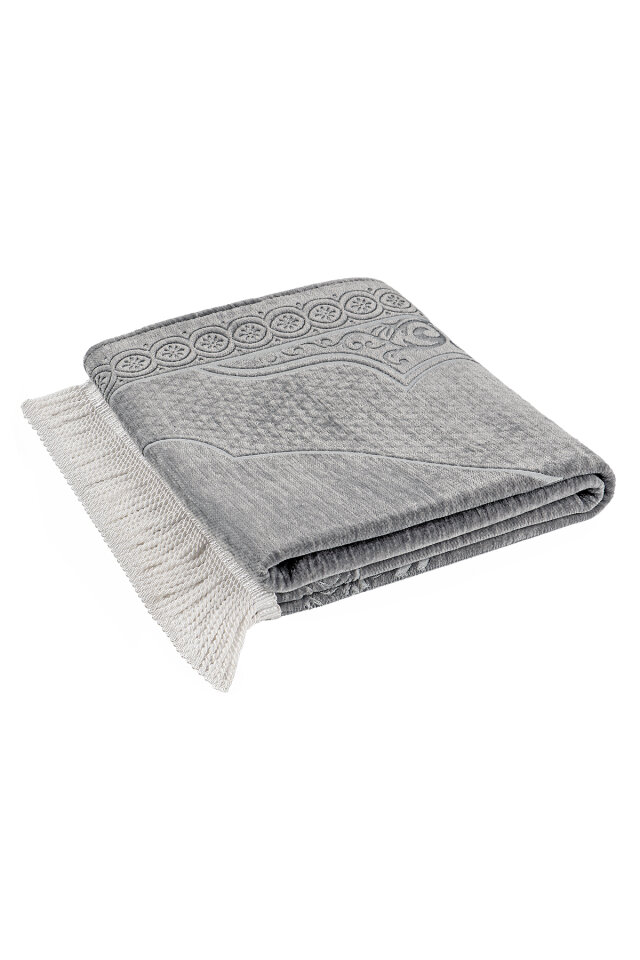 Gri Düz Renk Kabartmalı Özel Dokuma Seccade - 5