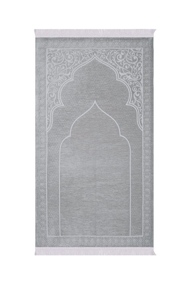 Gri Düz Renk Kabartmalı Özel Dokuma Seccade 