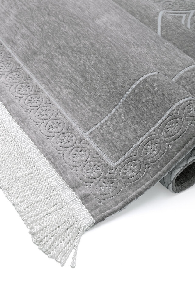 Gri Düz Renk Kabartmalı Özel Dokuma Seccade - 3