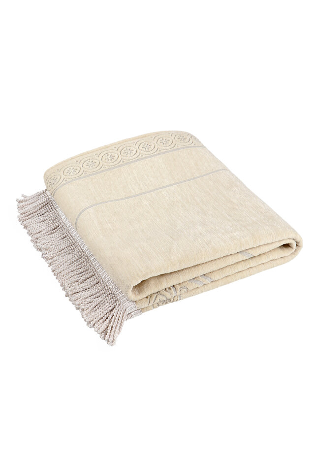 Krem Düz Renk Kabartmalı Özel Dokuma Seccade - 5