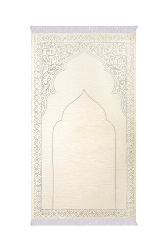 Krem Düz Renk Kabartmalı Özel Dokuma Seccade 