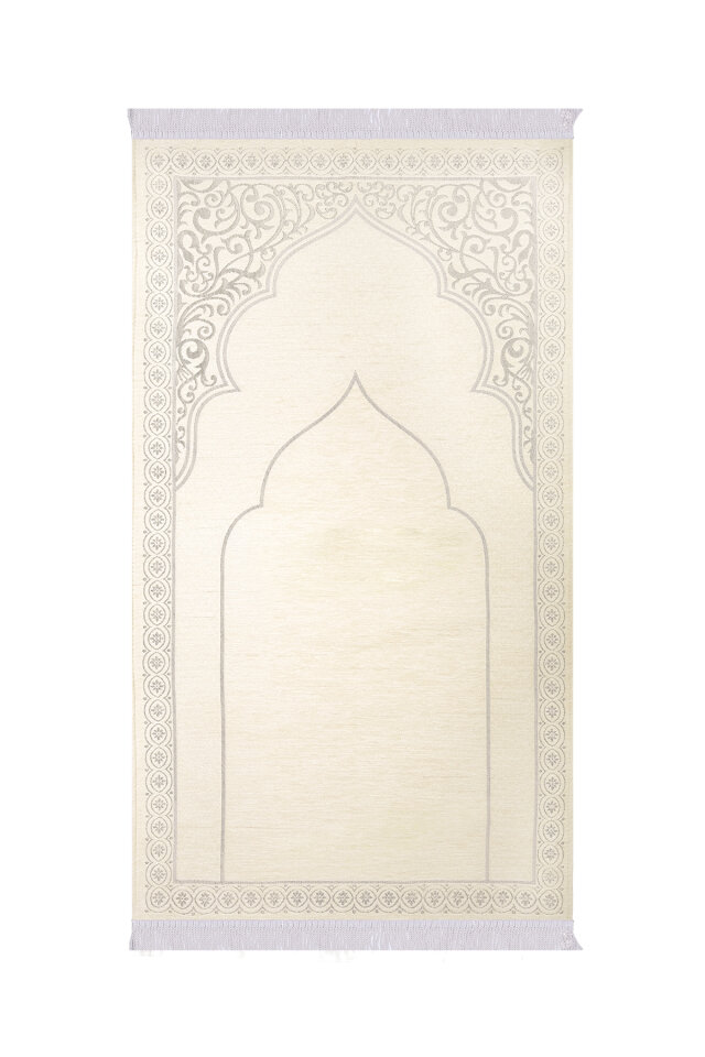 Krem Düz Renk Kabartmalı Özel Dokuma Seccade 