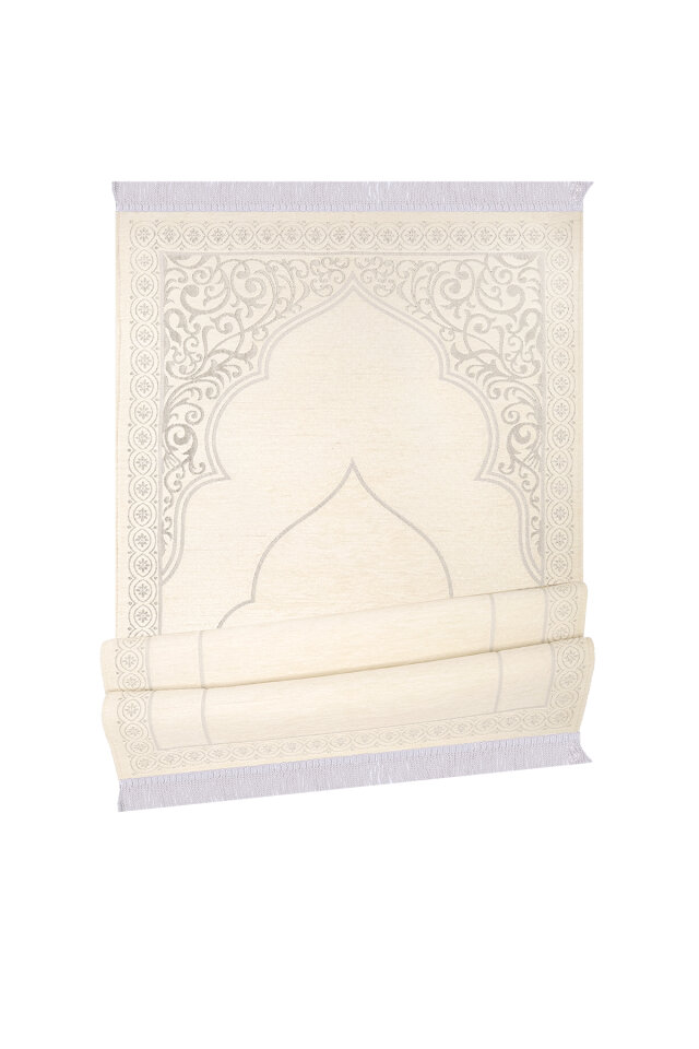 Krem Düz Renk Kabartmalı Özel Dokuma Seccade - 4