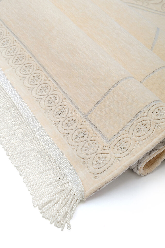 Krem Düz Renk Kabartmalı Özel Dokuma Seccade - 3