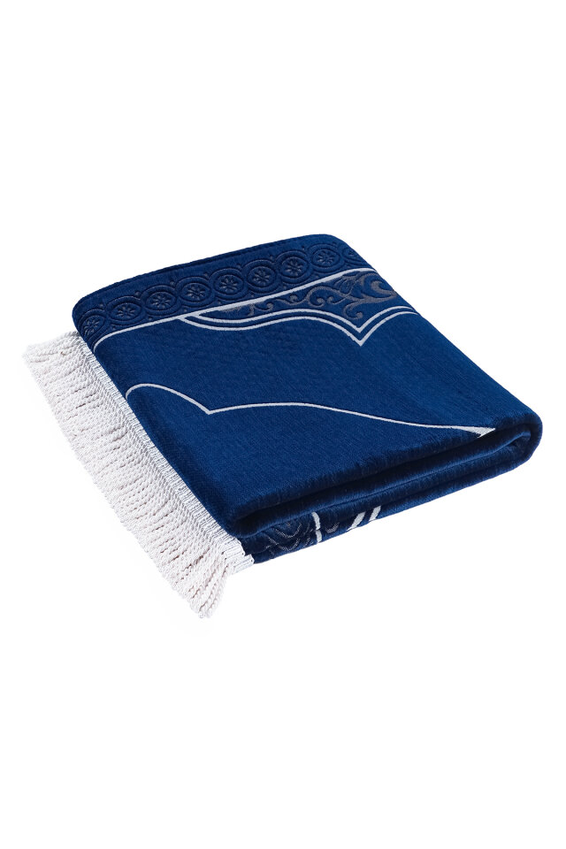 Lacivert Düz Renk Kabartmalı Özel Dokuma Seccade - 5