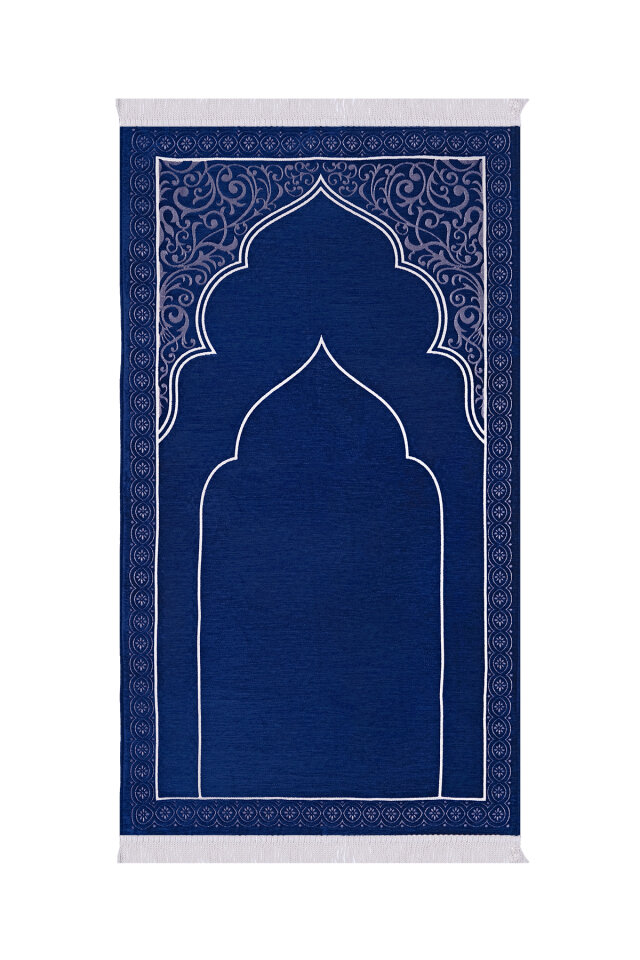 Lacivert Düz Renk Kabartmalı Özel Dokuma Seccade - Bursa İpek