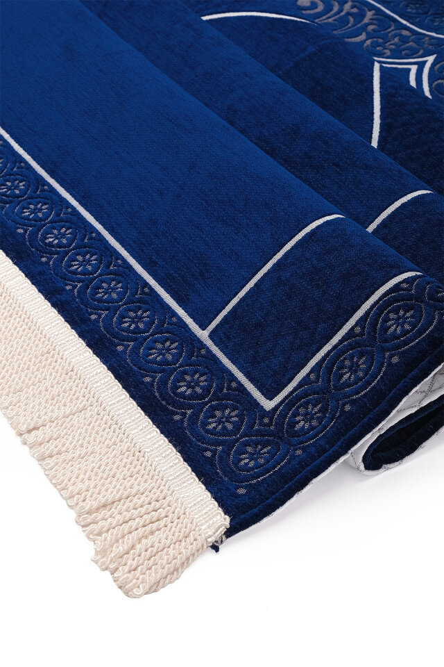 Lacivert Düz Renk Kabartmalı Özel Dokuma Seccade - 3