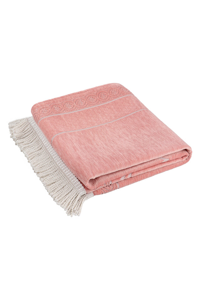 Pembe Düz Renk Kabartmalı Özel Dokuma Seccade - 5