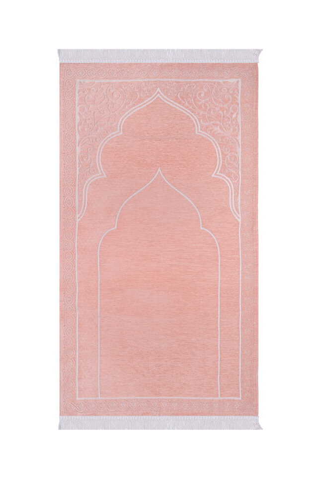 Pembe Düz Renk Kabartmalı Özel Dokuma Seccade 