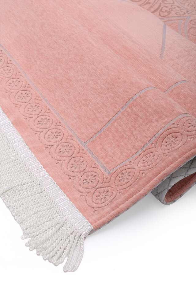 Pembe Düz Renk Kabartmalı Özel Dokuma Seccade - 3