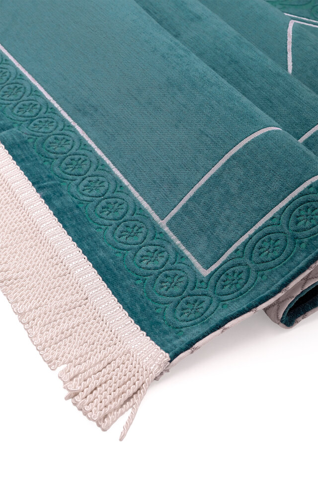 Petrol Mavi Düz Renk Kabartmalı Özel Dokuma Seccade - 3