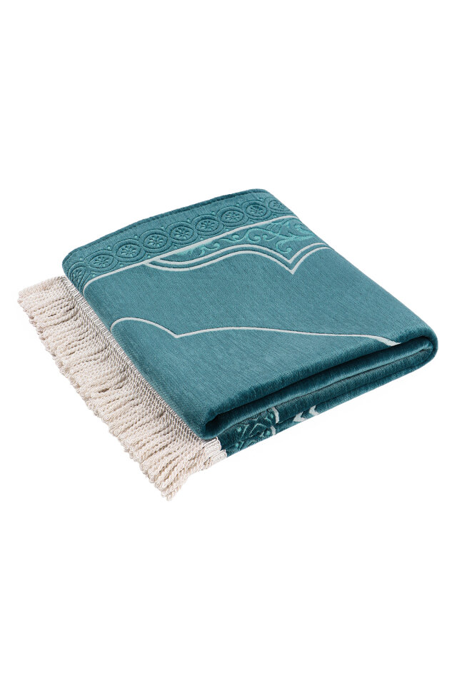 Petrol Mavi Düz Renk Kabartmalı Özel Dokuma Seccade - 5