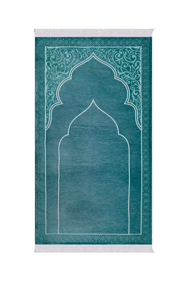 Petrol Mavi Düz Renk Kabartmalı Özel Dokuma Seccade 