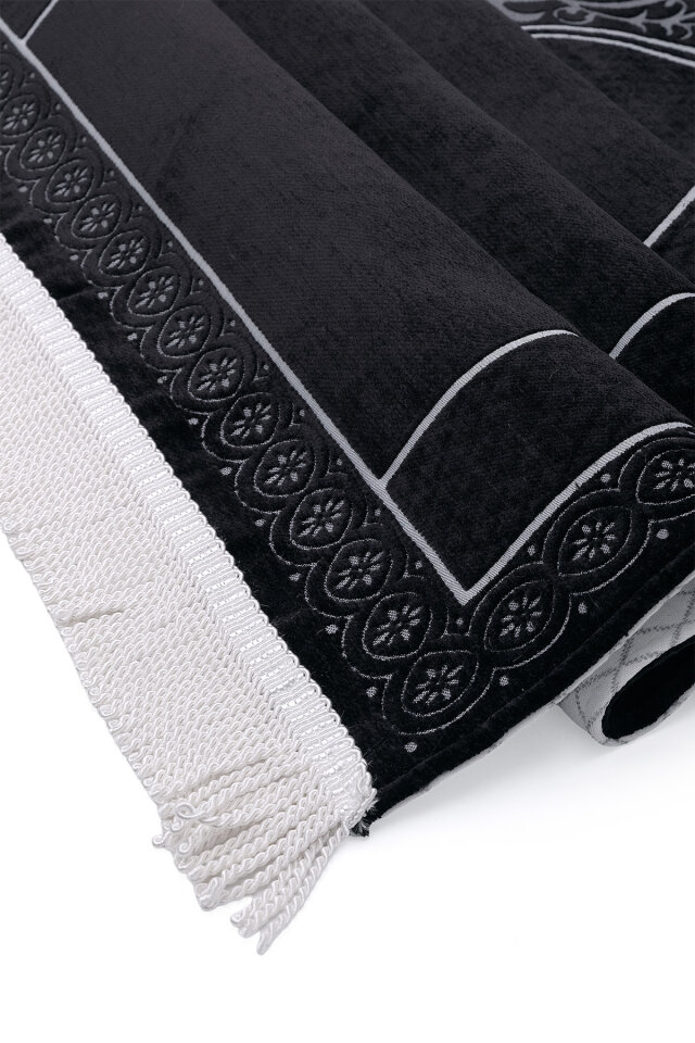 Siyah Düz Renk Kabartmalı Özel Dokuma Seccade - 3