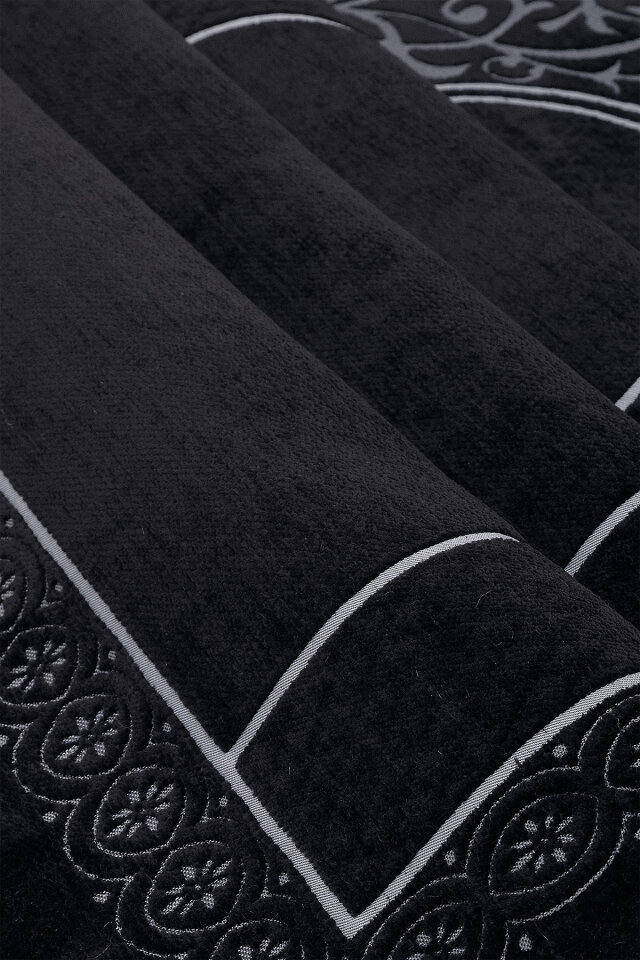 Siyah Düz Renk Kabartmalı Özel Dokuma Seccade - 2
