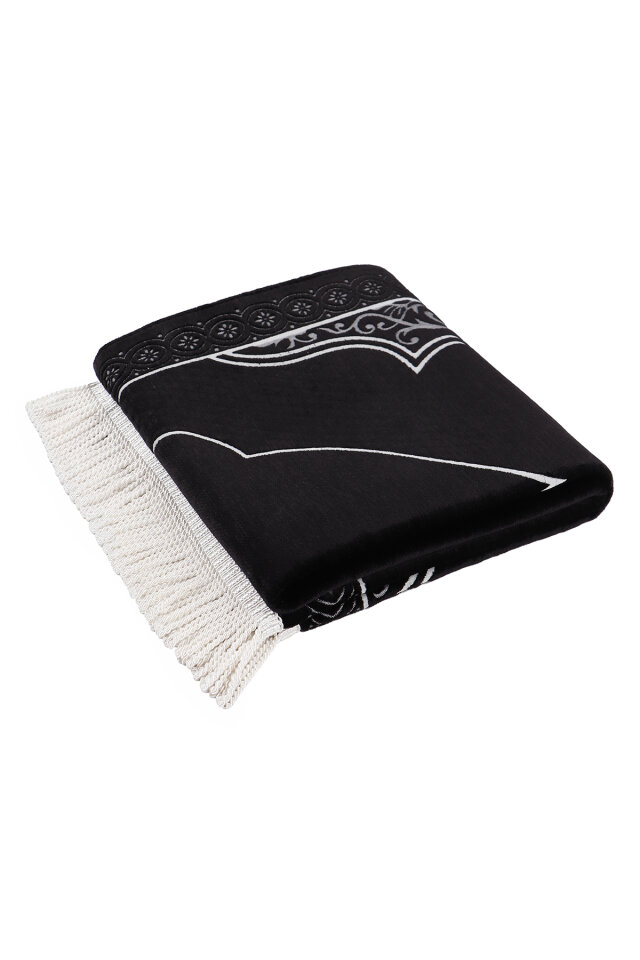 Siyah Düz Renk Kabartmalı Özel Dokuma Seccade - 5