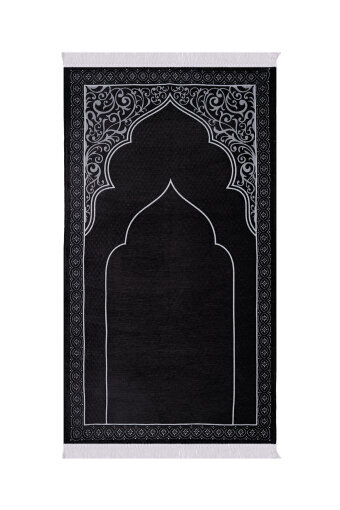 Siyah Düz Renk Kabartmalı Özel Dokuma Seccade 