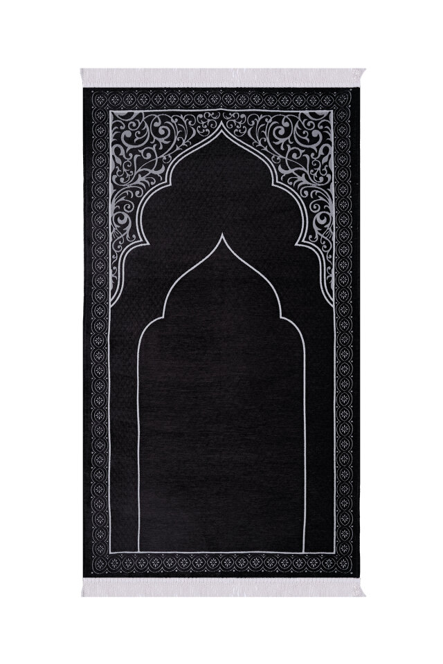 Siyah Düz Renk Kabartmalı Özel Dokuma Seccade 