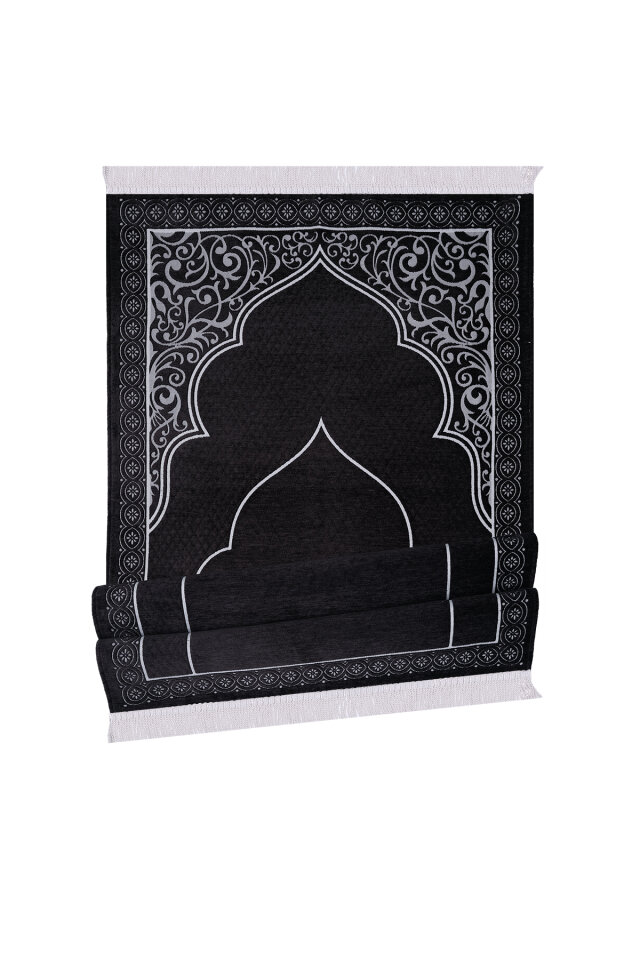 Siyah Düz Renk Kabartmalı Özel Dokuma Seccade - 4