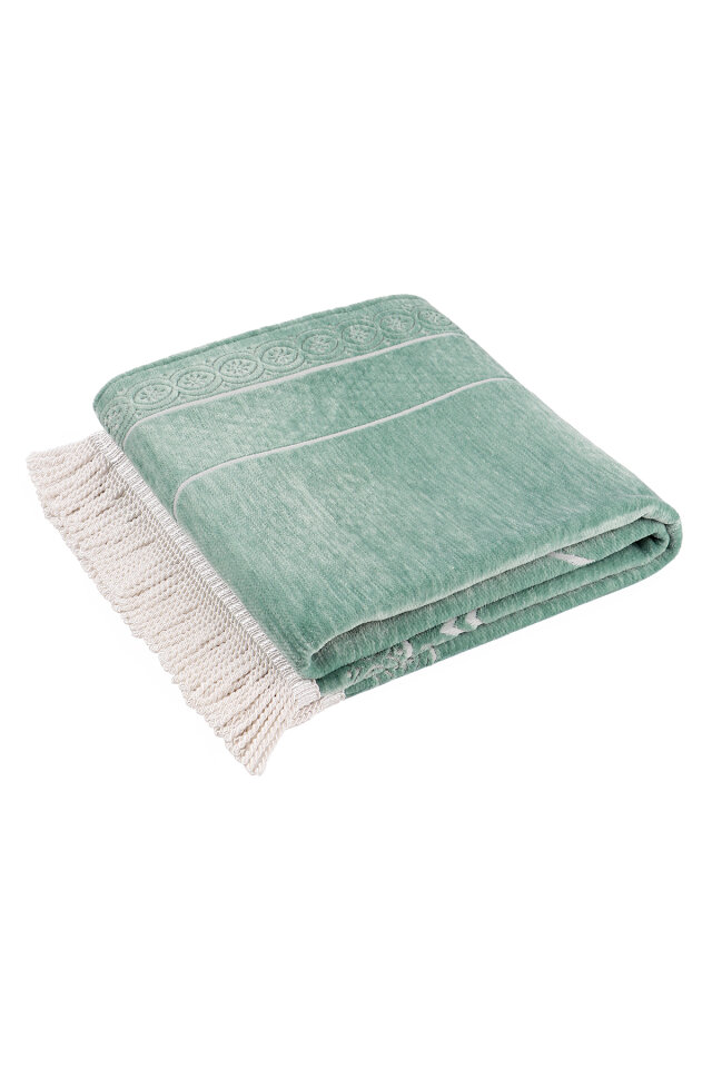 Su Yeşil Düz Renk Kabartmalı Özel Dokuma Seccade - 5