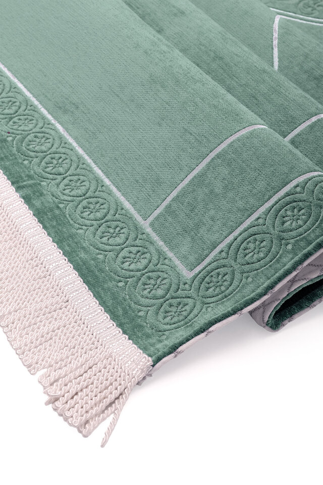 Su Yeşil Düz Renk Kabartmalı Özel Dokuma Seccade - 3