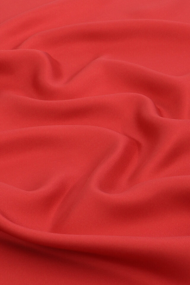 Kırmızı Düz Renk Twill İpek Eşarp - 2