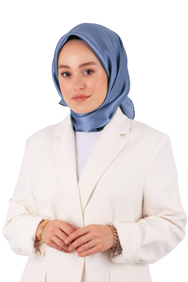 İndigo Düz Renk Sura İpek Eşarp - 2