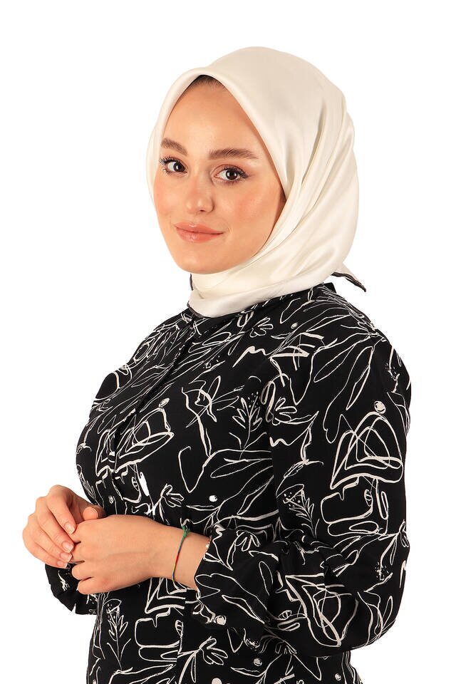 Ekru Düz Renk Sura İpek Eşarp - Bursa İpek
