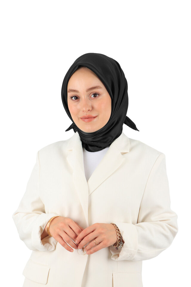 Siyah Düz Renk Sura İpek Eşarp - Bursa İpek