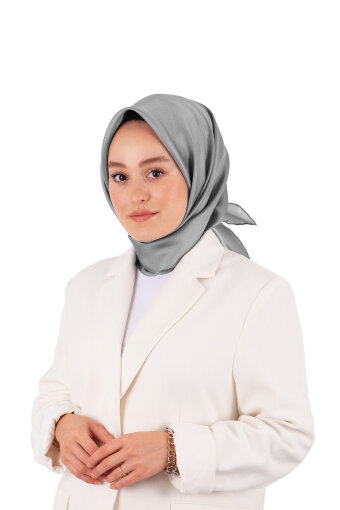 Gri Düz Renk Twill İpek Eşarp 