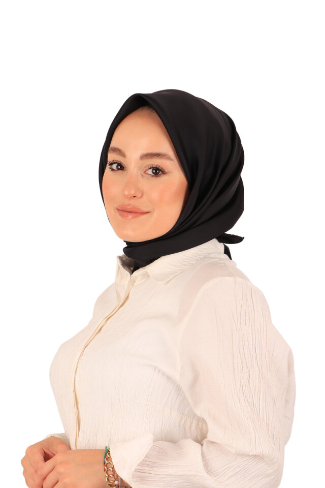 Siyah Düz Renk Twill İpek Eşarp 