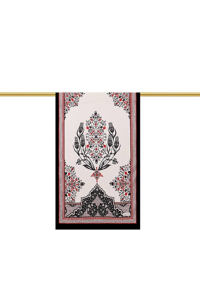 Ecru Black Candlestick Tulip Silk Foulard - 2