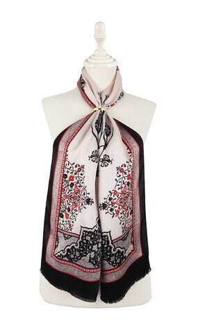 Ecru Black Candlestick Tulip Silk Foulard 