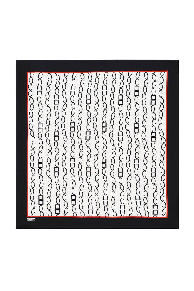 Ecru Black Chain Pattern Twill Silk Square Scarf - 2