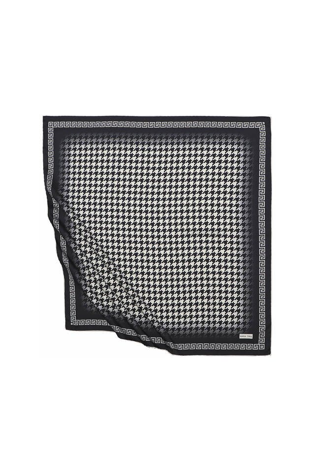 Ecru Black Crowbar Silk Square Scarf - Bursa İpek