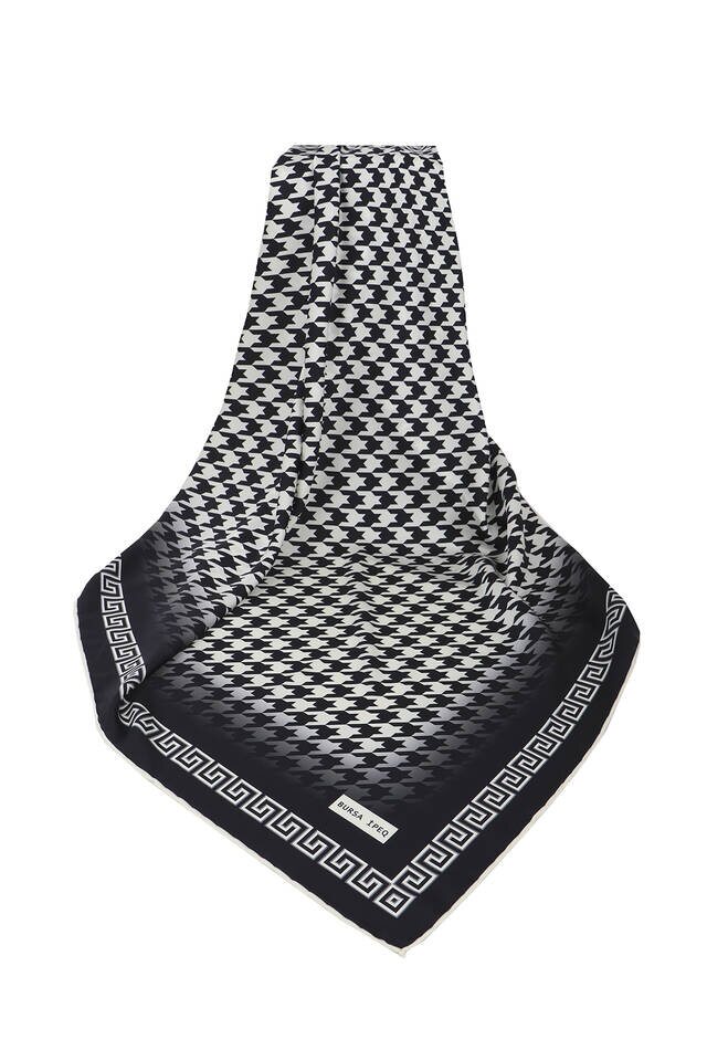 Ecru Black Crowbar Silk Square Scarf - 3