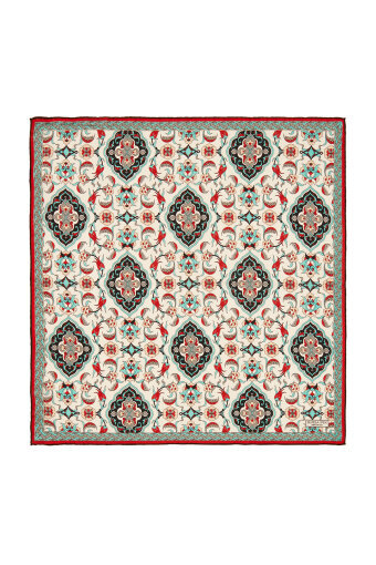 Ecru Black Tile Tulip Pattern Silk Pocket Square 