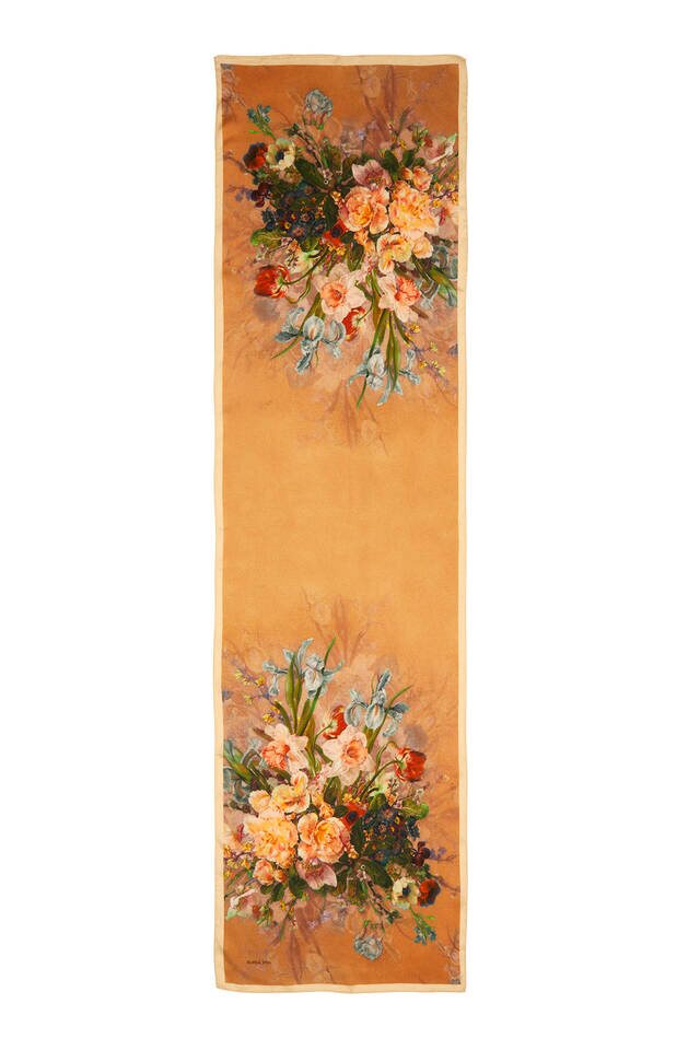 Ecru Floral Narrow Silk Foulard - 4